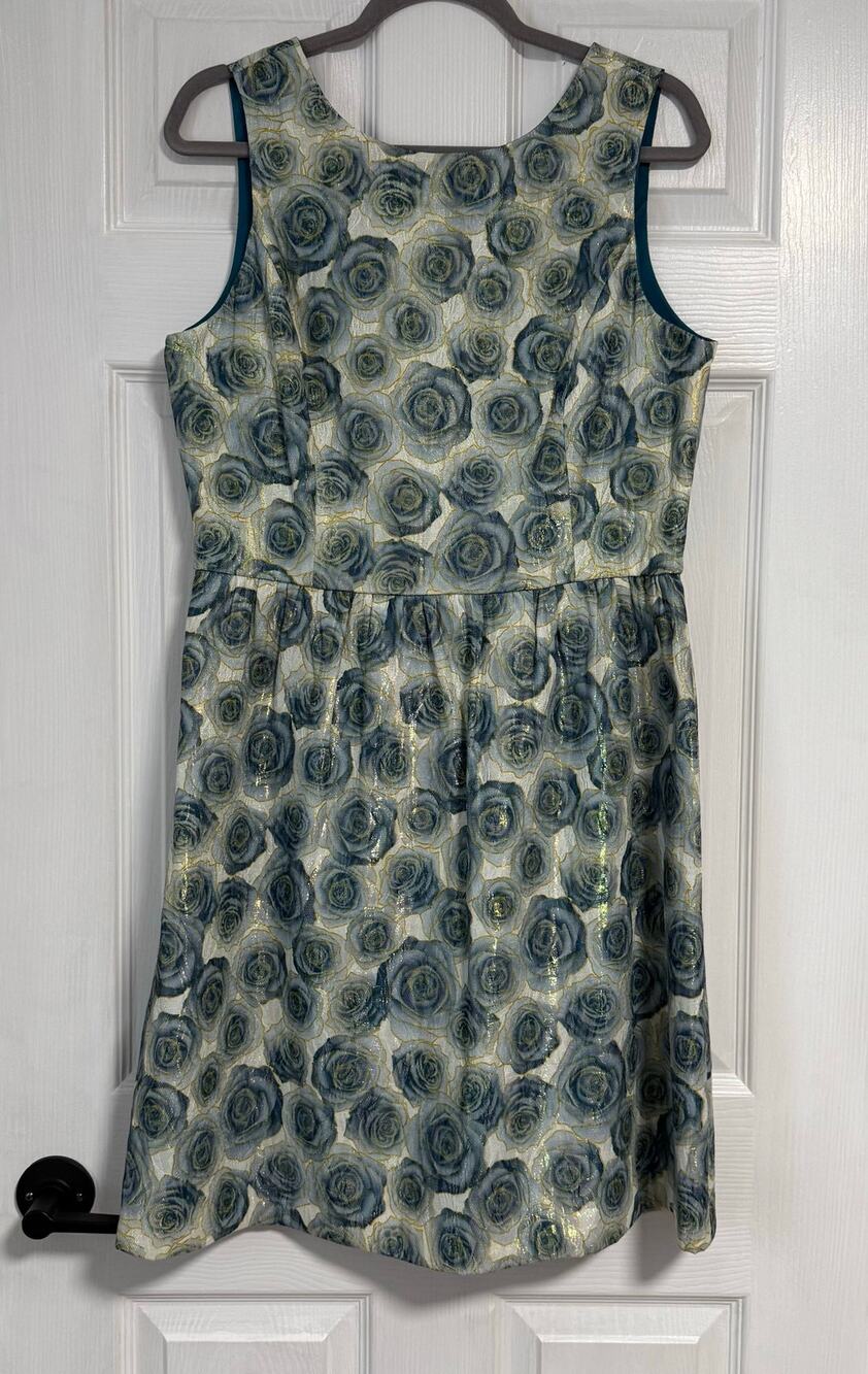 Belle Badgley Mischka Women's Floral Metallic Scoop Back Dress Size 12 - Picture 1 of 13